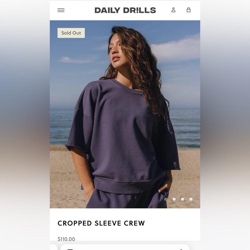 Daily Drills Cropped Sleeve Crew, Navy, L/XL, NWT, SOLD OUT ONLINE